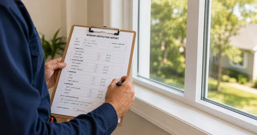 technician inspecting window seal and frame in Waterloo
