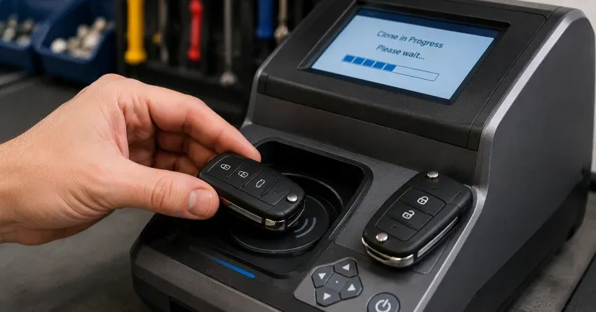 mobile locksmith performing car door key duplication Rummelhardt, Waterloo on-site