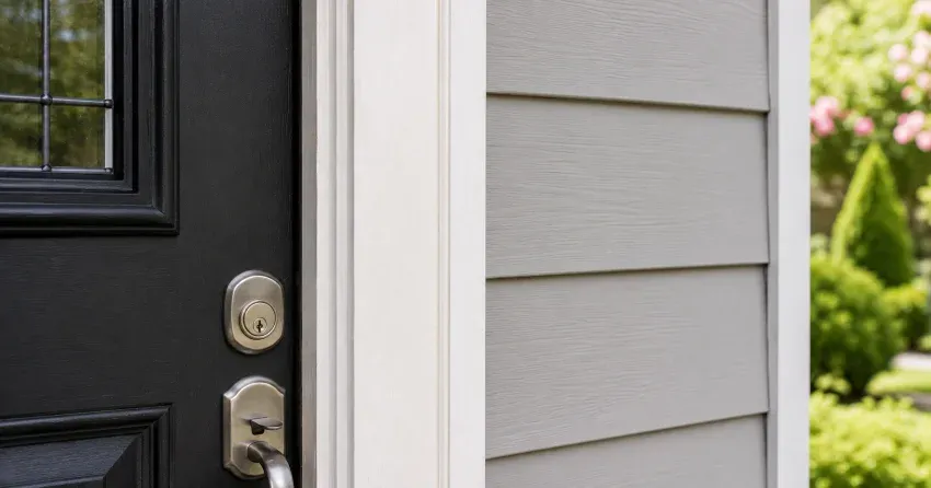technician inspecting door jamb behind cracked casing in Upper Beechwood, Waterloo home