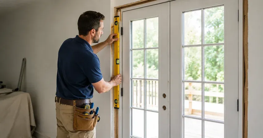newly installed French doors with divided glass panes in Upper Beechwood, Waterloo