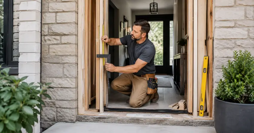 exterior door installer assessing rough opening in Upper Beechwood, Waterloo