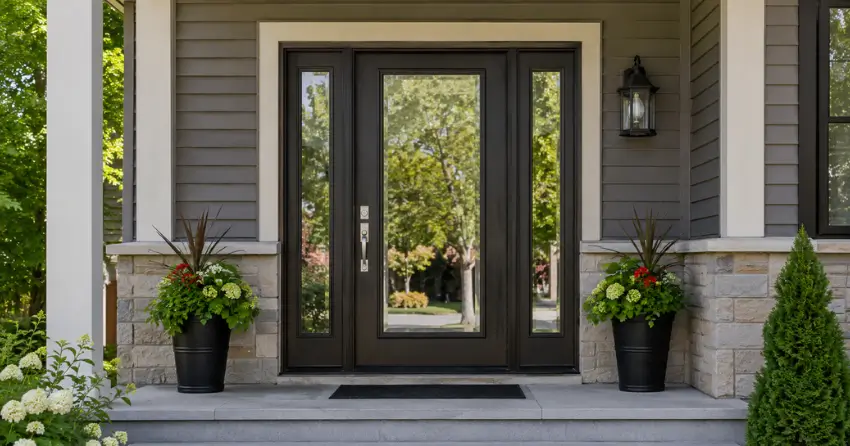 glass entry door with sidelights on a home in Upper Beechwood, Waterloo