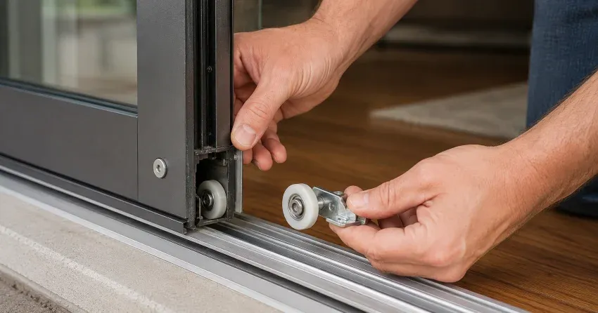 sliding door alignment Waterloo technician adjusting roller track