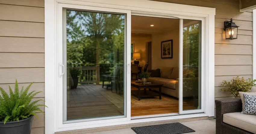 Patio Door Installation technician setting a new frame in Upper Beechwood, Waterloo
