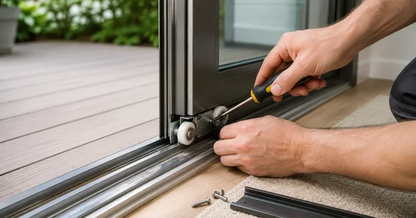 sliding door fix Waterloo technician diagnosing track issue