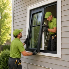 Exterior view of a finished door and window project